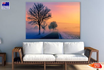 Snow Covered Trees & Road Sunset Photograph Print 100% Australian Made