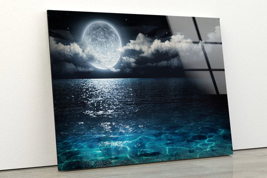 Moon & Sea Photograph Acrylic Glass Print Tempered Glass Wall Art 100% Made in Australia Ready to Hang