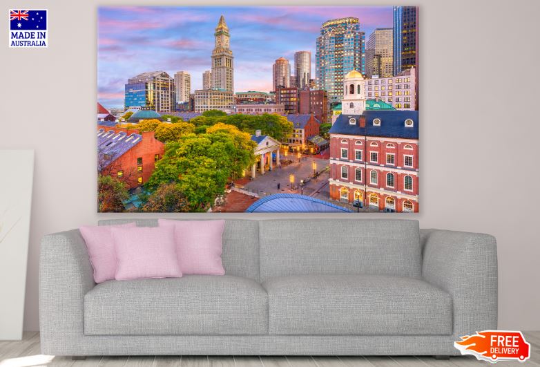 Boston USA Buildings Sunset Scenery Photograph Print 100% Australian Made