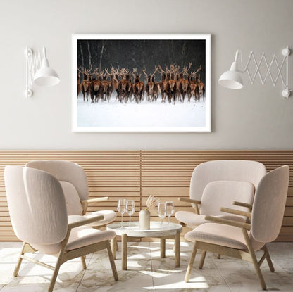 Deers in Snow Forest Photograph Home Decor Premium Quality Poster Print Choose Your Sizes