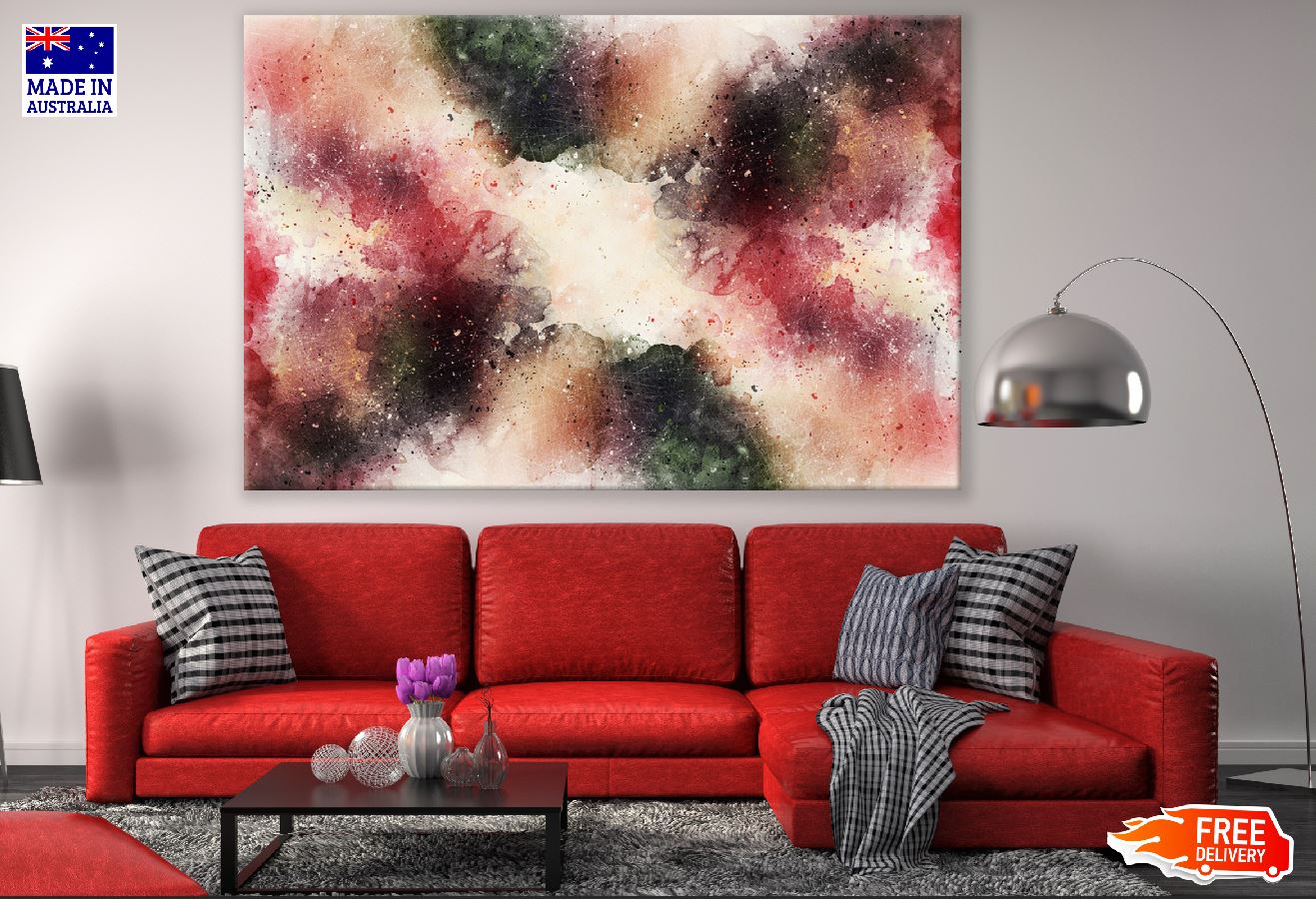Black & Red Smoke Abstract Design Print 100% Australian Made