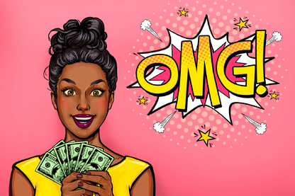 OMG Quote & African Girl with Money Illustration Print 100% Australian Made