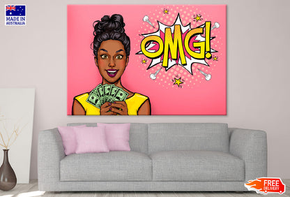 OMG Quote & African Girl with Money Illustration Print 100% Australian Made