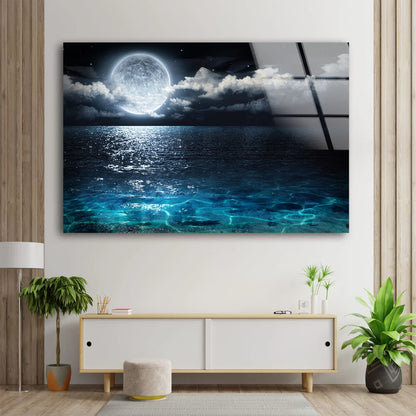 Moon & Sea Photograph Acrylic Glass Print Tempered Glass Wall Art 100% Made in Australia Ready to Hang