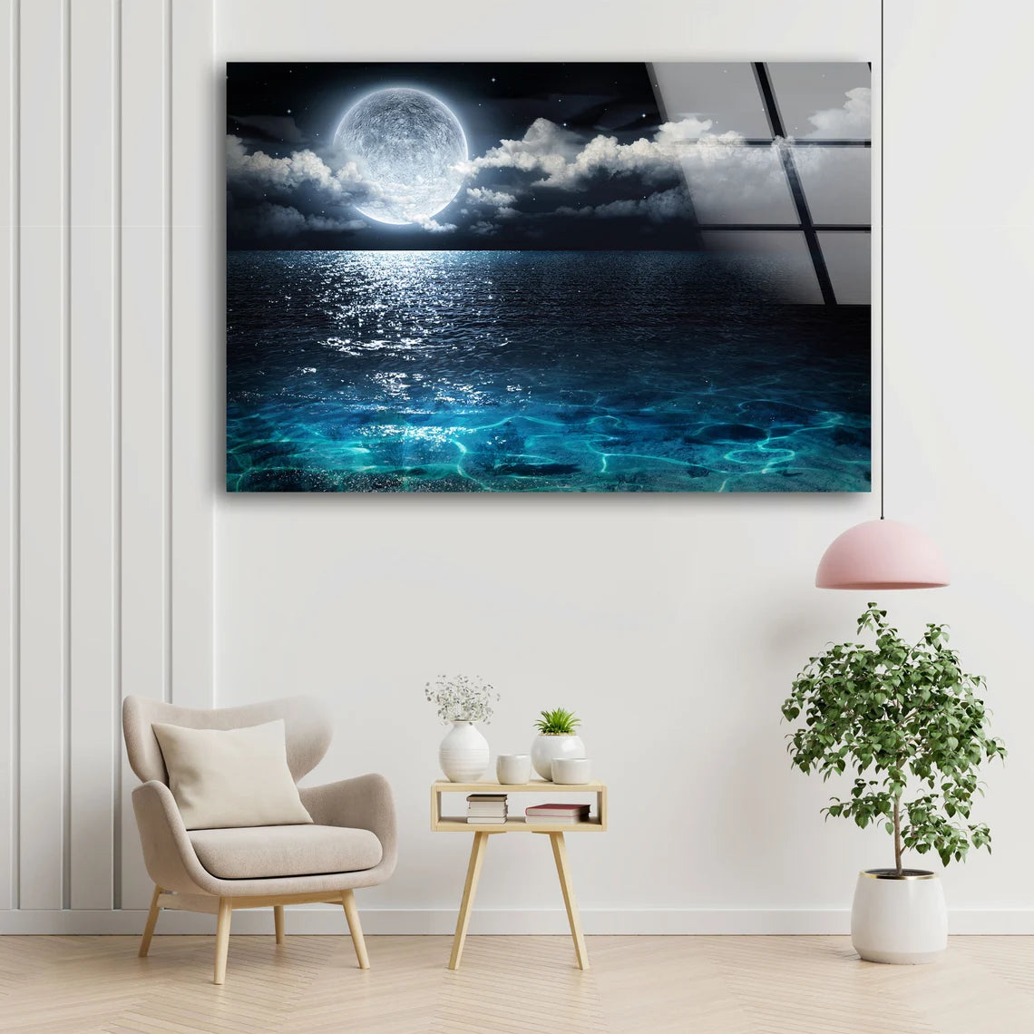 Moon & Sea Photograph Acrylic Glass Print Tempered Glass Wall Art 100% Made in Australia Ready to Hang