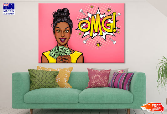 OMG Quote & African Girl with Money Illustration Print 100% Australian Made