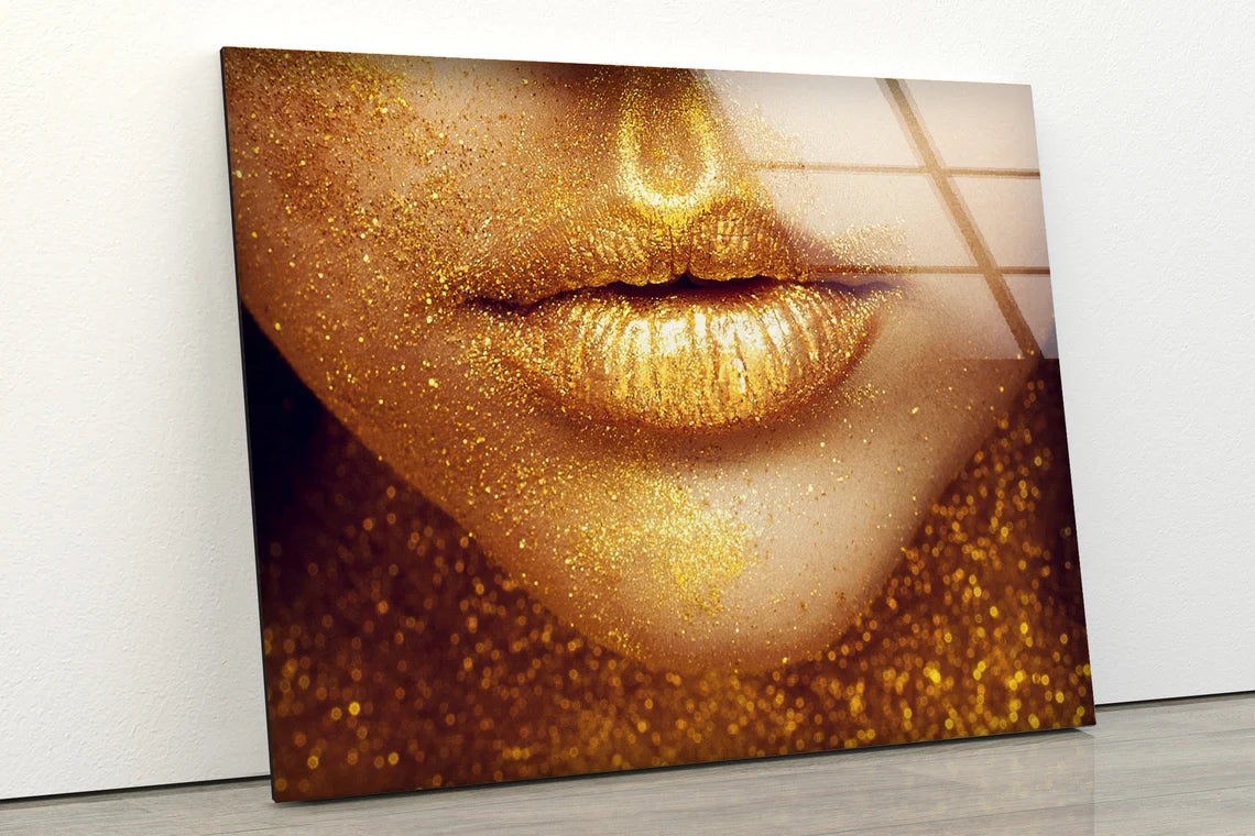 Girl Face with Gold Makeup Closeup Photograph Acrylic Glass Print Tempered Glass Wall Art 100% Made in Australia Ready to Hang