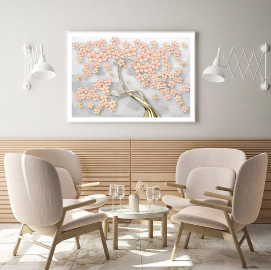 Pink & Gold Flower Tree Abstract Home Decor Premium Quality Poster Print Choose Your Sizes
