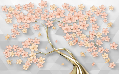 Wallpaper Murals Peel and Stick Removable Pink & Gold Flower Tree Design High Quality