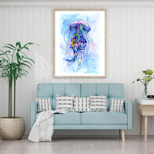 Jellyfish Watercolor Painting Home Decor Premium Quality Poster Print Choose Your Sizes