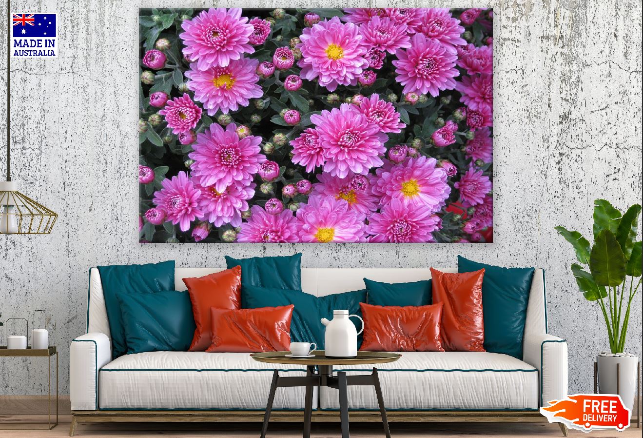 Pink Aster Flowers & Chrysanthemum Flowers Photograph Print 100% Australian Made