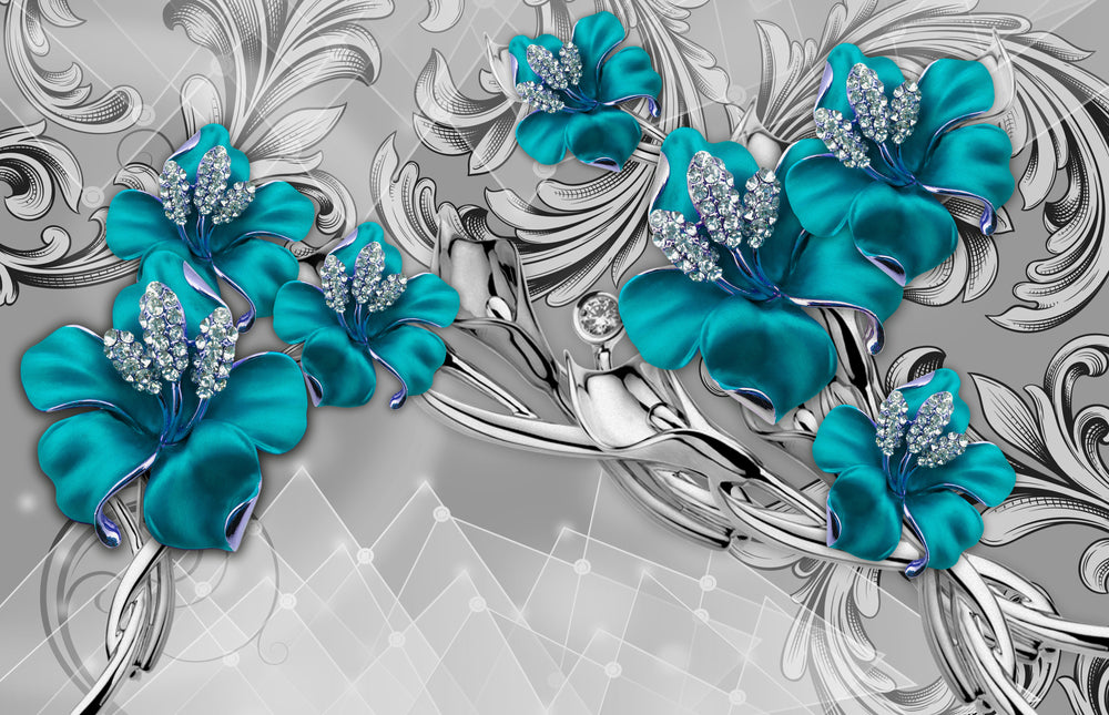 Blue & Grey Flowers 3D Design Home Decor Premium Quality Poster Print Choose Your Sizes