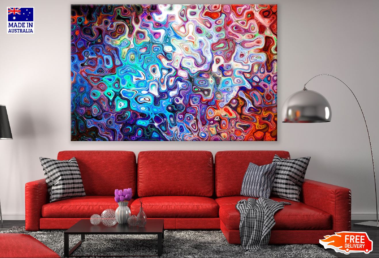 Blue & Red Pattern Abstract Design Print 100% Australian Made