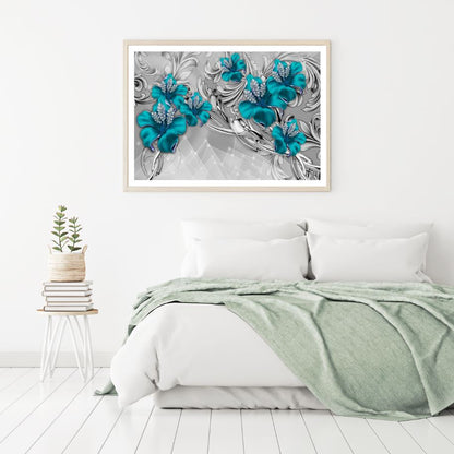 Blue & Grey Flowers 3D Design Home Decor Premium Quality Poster Print Choose Your Sizes