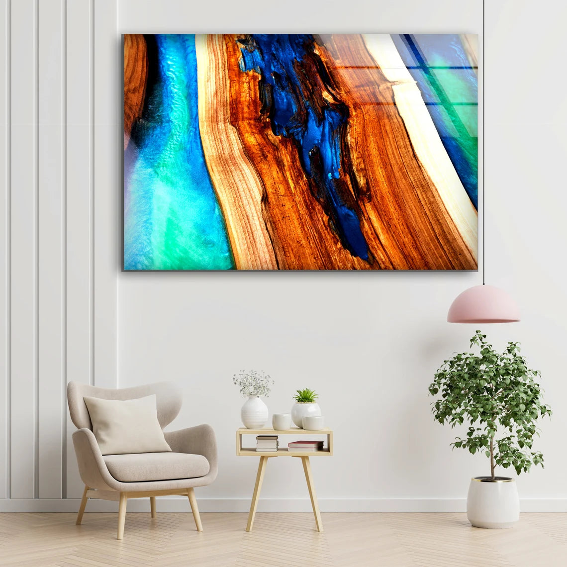 Blue & Green Resin with Wood Photograph Acrylic Glass Print Tempered Glass Wall Art 100% Made in Australia Ready to Hang