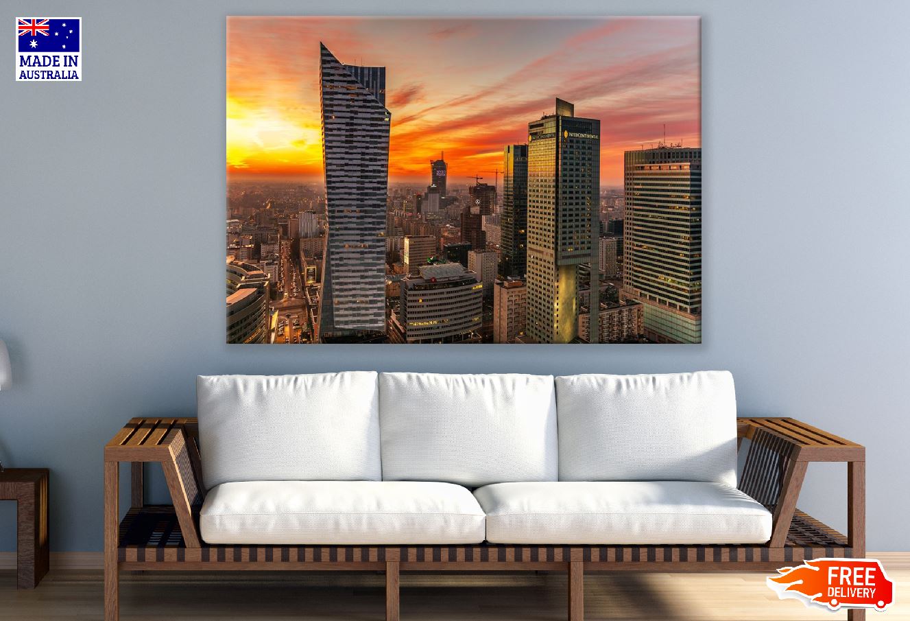 Warsaw Downtown, Poland Sunset Photograph Print 100% Australian Made