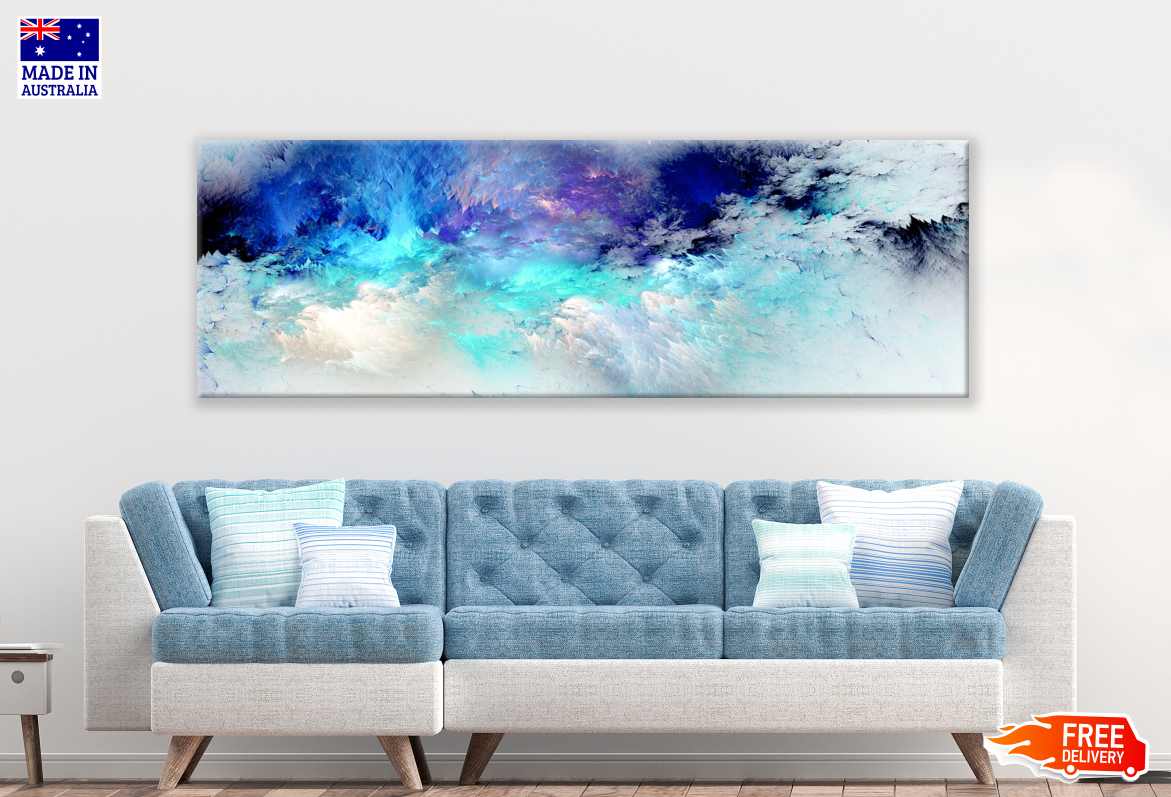 Panoramic Canvas Blue & Green Abstract Design High Quality 100% Australian made wall Canvas Print ready to hang