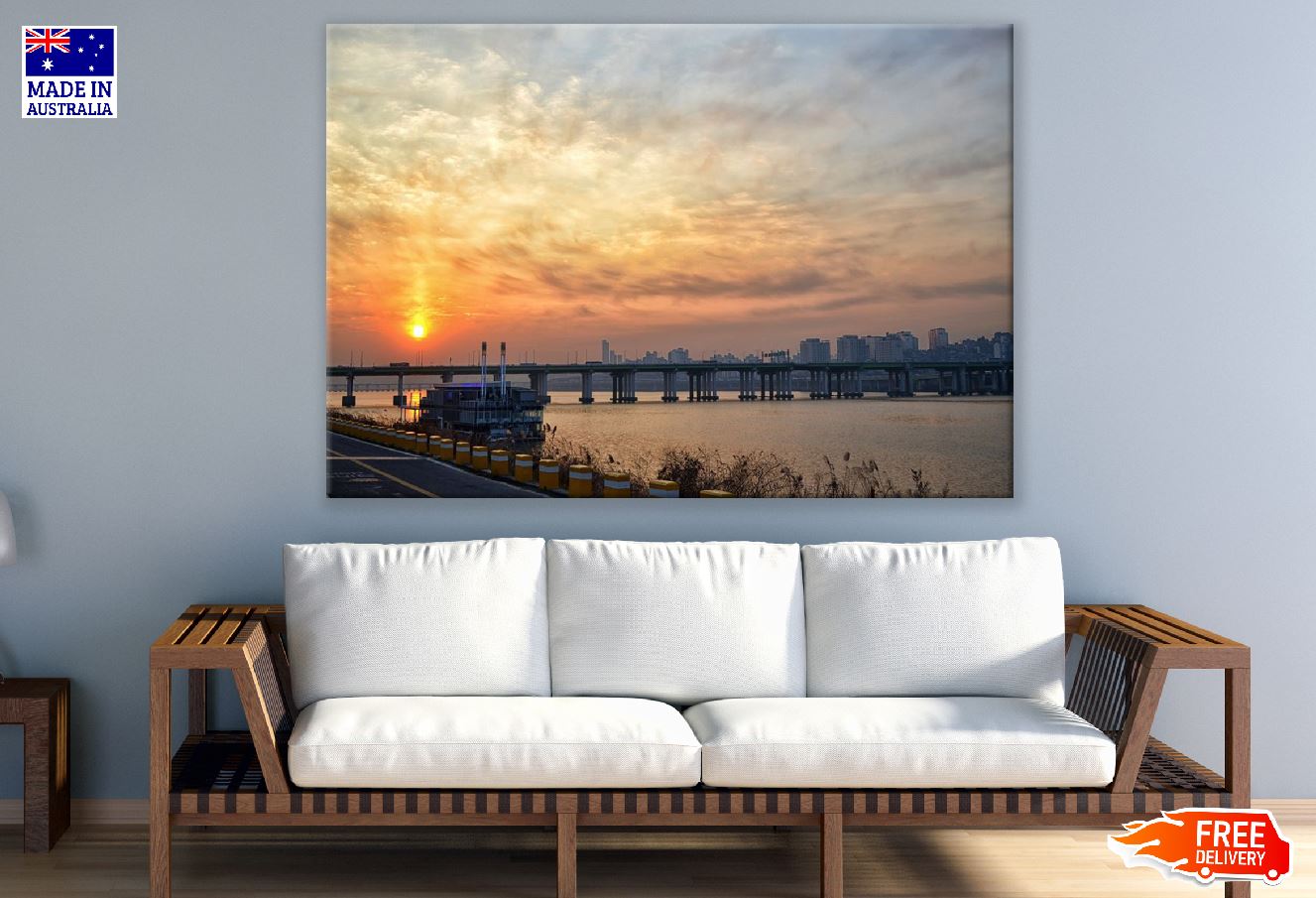 Sunset Seoul Mapo Bridge & Cityscape Photograph, South korea Print 100% Australian Made