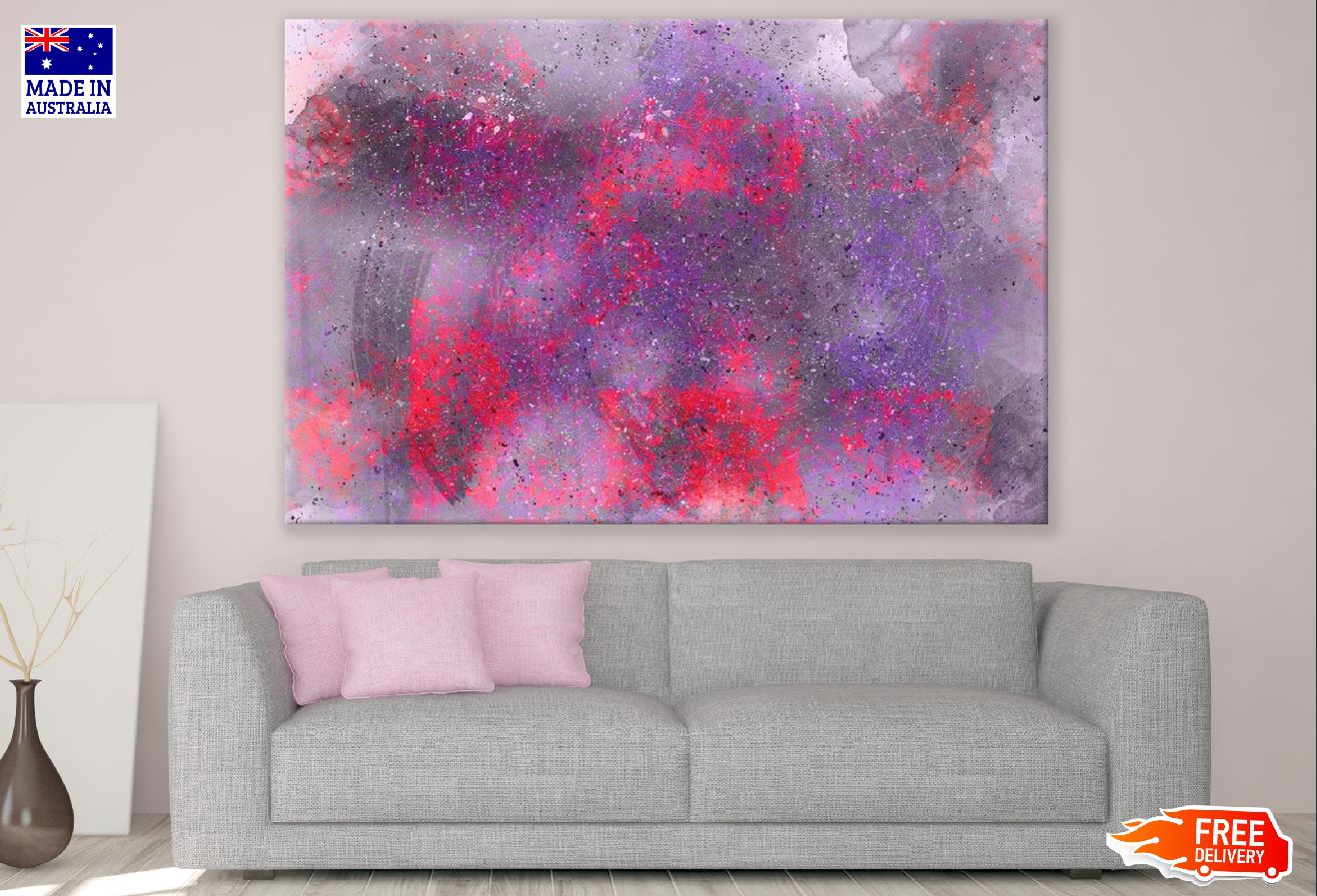 Purple & Red Color Splash Abstract Design Print 100% Australian Made