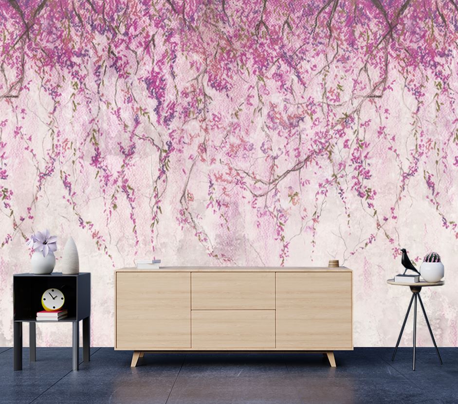 Wallpaper Murals Peel and Stick Removable Pink Floral Design High Quality