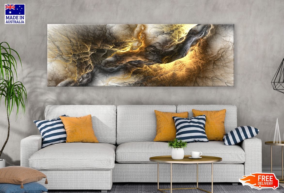 Panoramic Canvas Gold Black Abstract Design High Quality 100% Australian made wall Canvas Print ready to hang