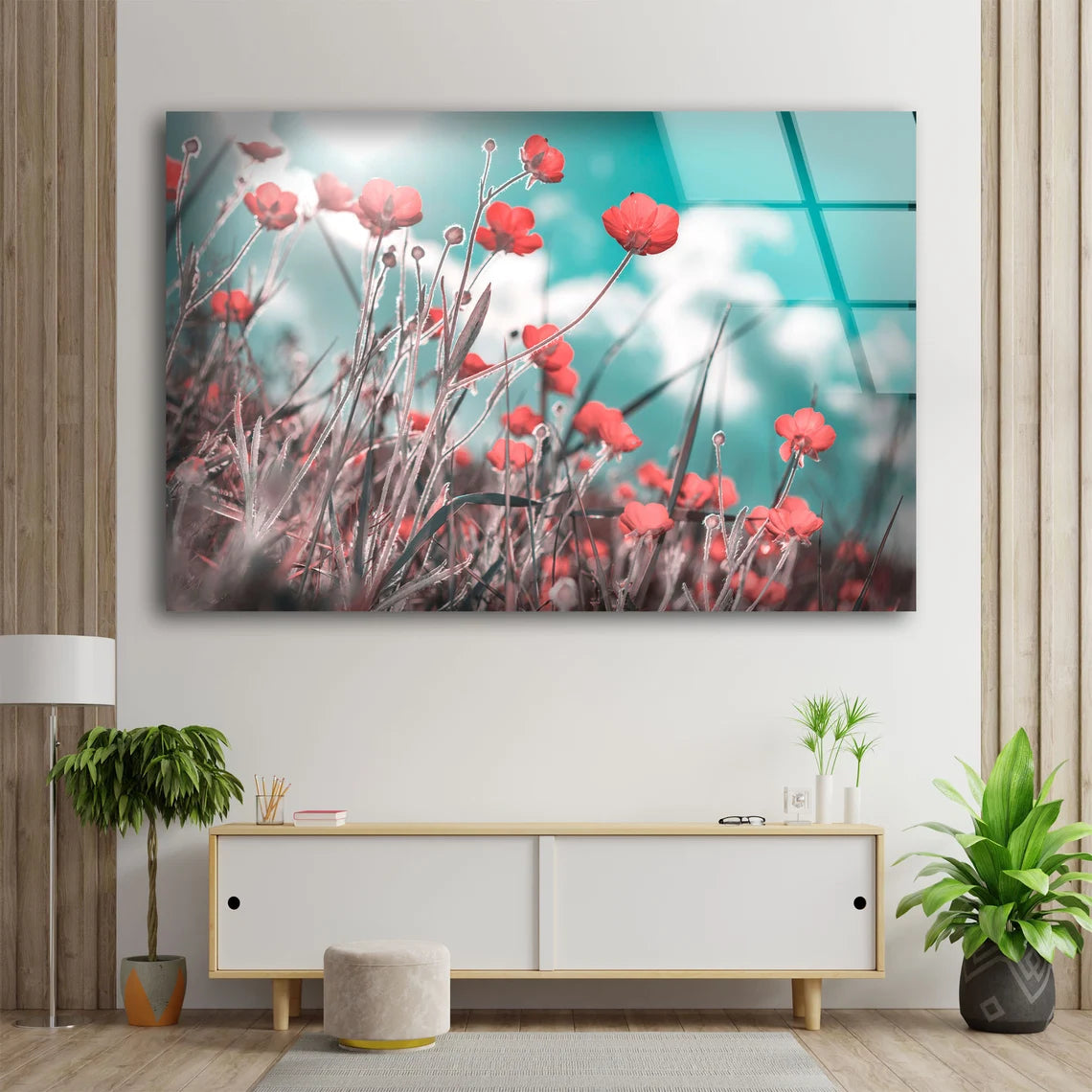 Flower Field & Sky Photograph Acrylic Glass Print Tempered Glass Wall Art 100% Made in Australia Ready to Hang