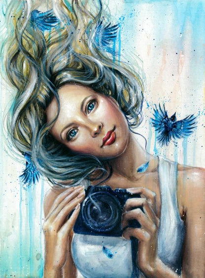 Girl with Camera Oil Painting Home Decor Premium Quality Poster Print Choose Your Sizes