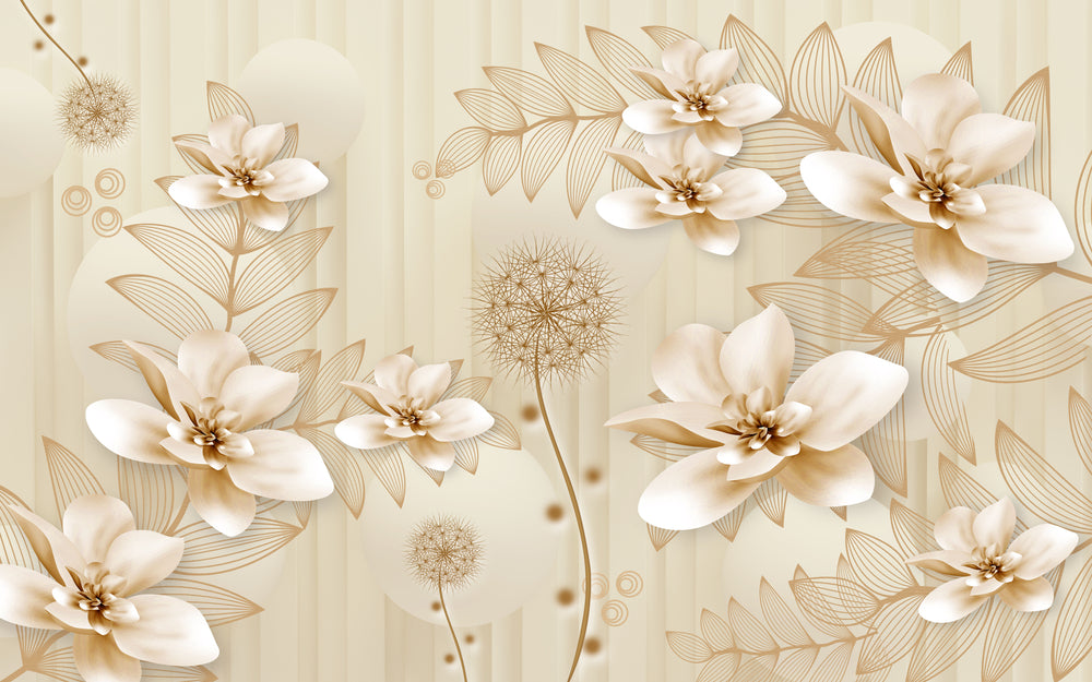 Wallpaper Murals Peel and Stick Removable Gold Floral Design High Quality