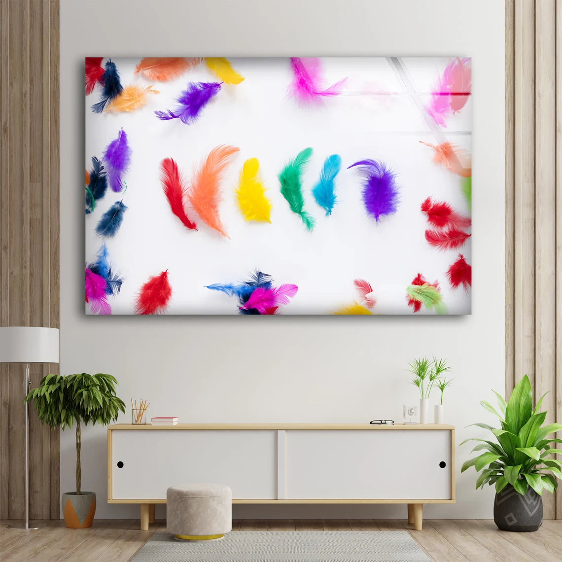 Colorful Feathers Photograph Acrylic Glass Print Tempered Glass Wall Art 100% Made in Australia Ready to Hang