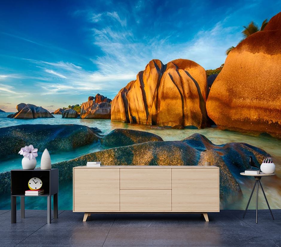 Wallpaper Murals Peel and Stick Removable Stunning Beach with Rocks Photograph High Quality