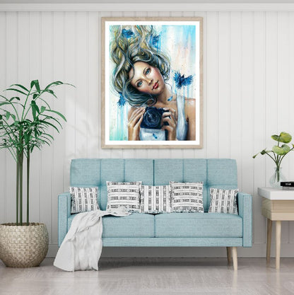 Girl with Camera Oil Painting Home Decor Premium Quality Poster Print Choose Your Sizes