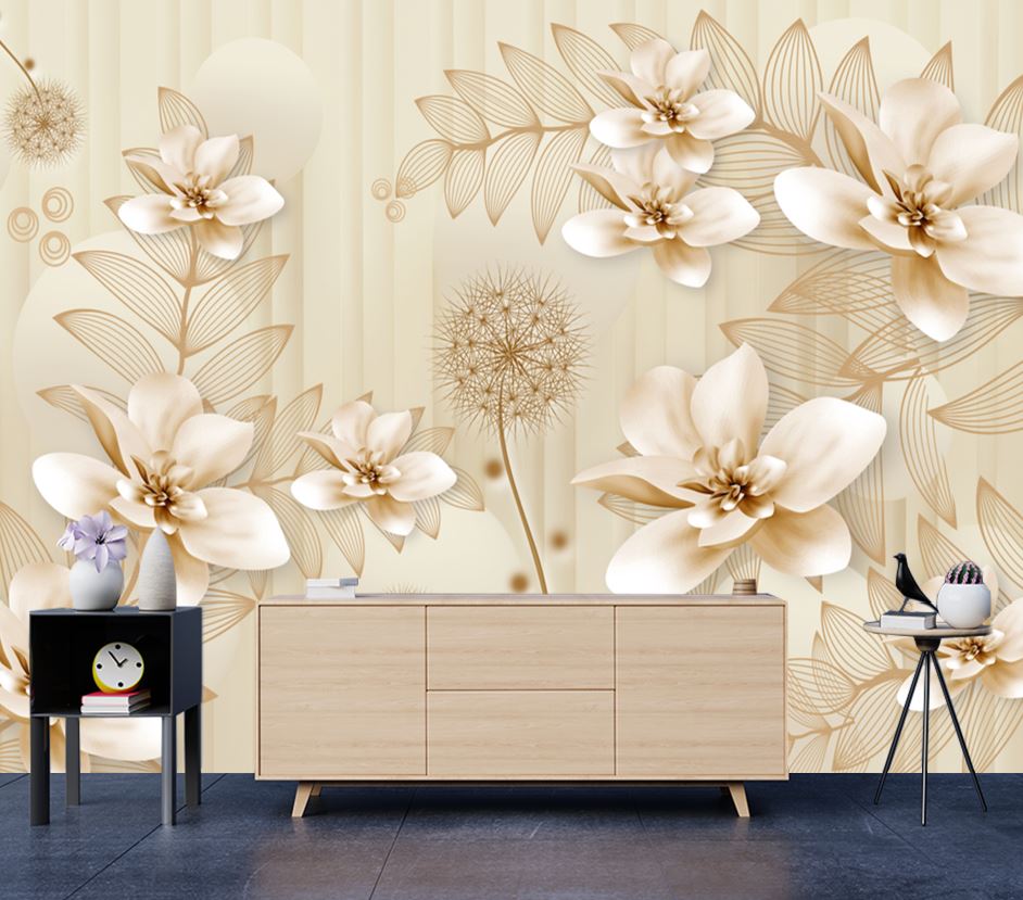 Wallpaper Murals Peel and Stick Removable Gold Floral Design High Quality