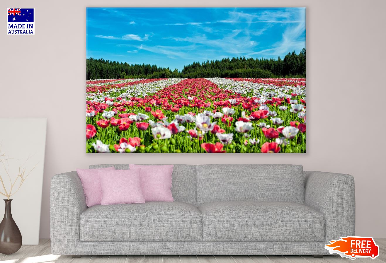 White and Red Flower Field Photograph Print 100% Australian Made