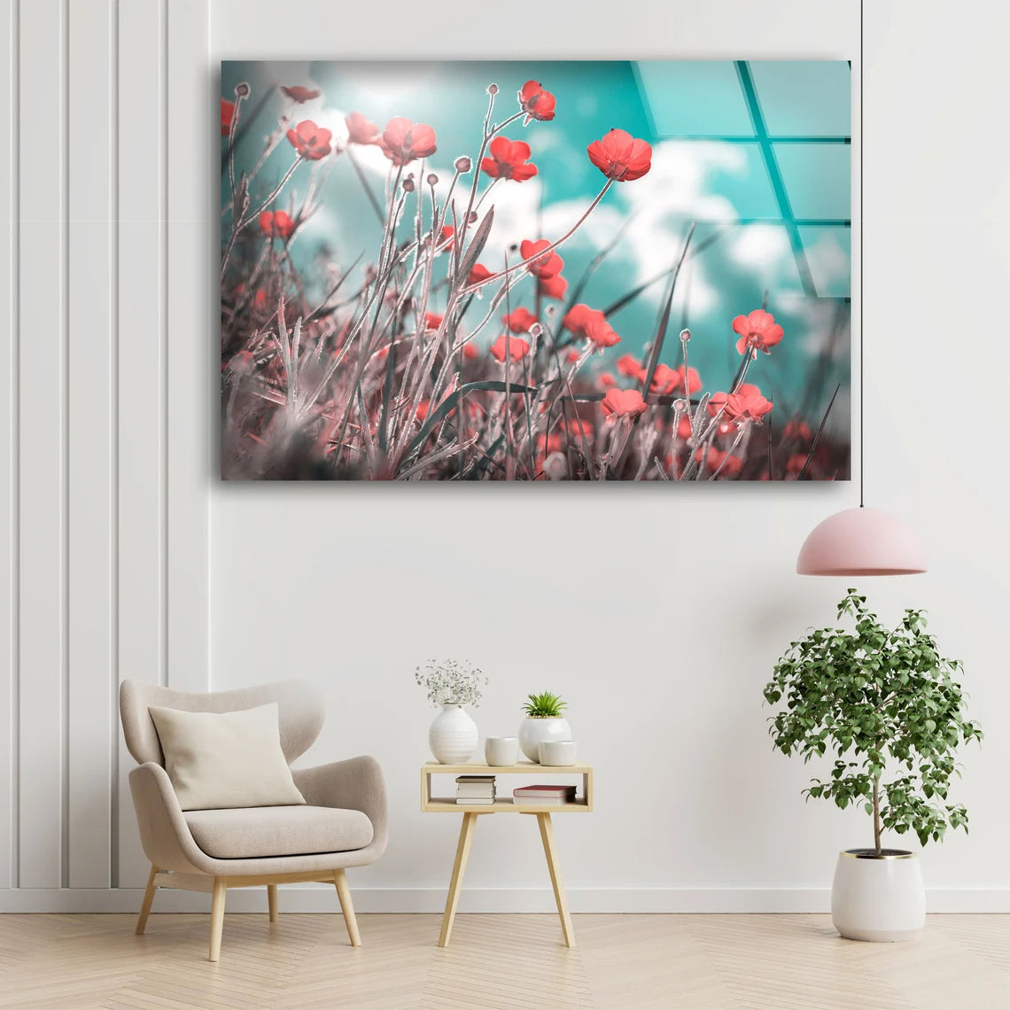 Flower Field & Sky Photograph Acrylic Glass Print Tempered Glass Wall Art 100% Made in Australia Ready to Hang