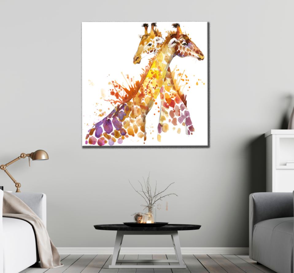 Square Canvas Giraffe Couple Painting High Quality Print 100% Australian Made