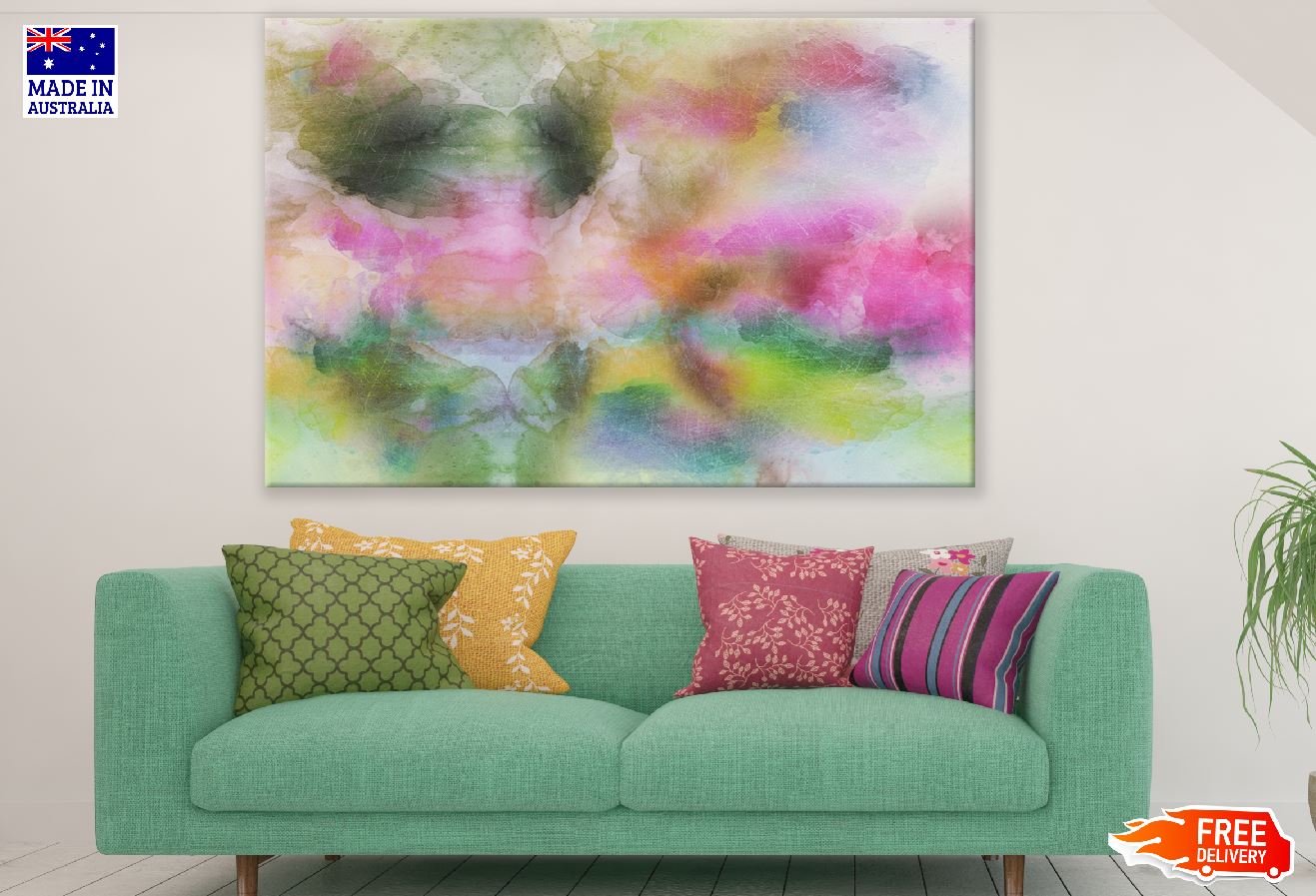 Green Yellow & Pink Abstract Design Print 100% Australian Made