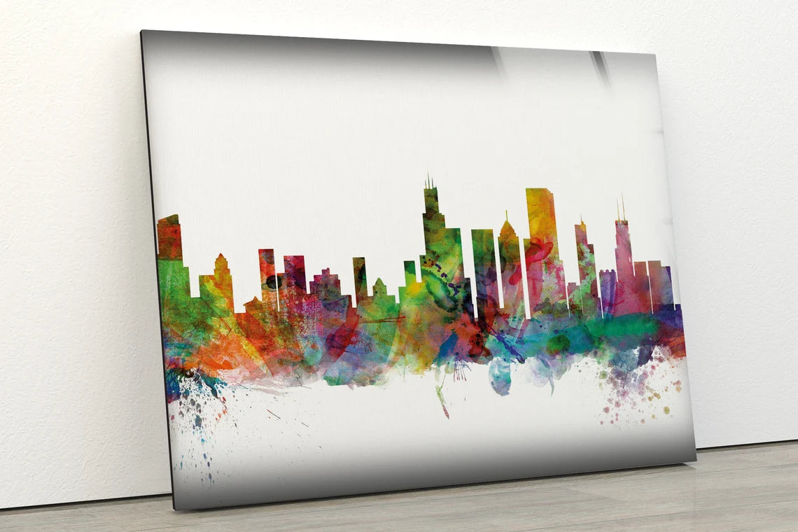 Colorful City Watercolor Splash Painting Acrylic Glass Print Tempered Glass Wall Art 100% Made in Australia Ready to Hang