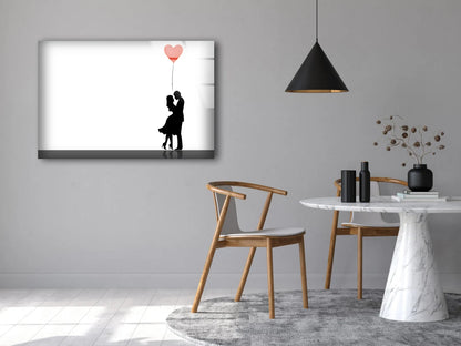 Couple with Heart Shaped Balloon Vector Design Acrylic Glass Print Tempered Glass Wall Art 100% Made in Australia Ready to Hang