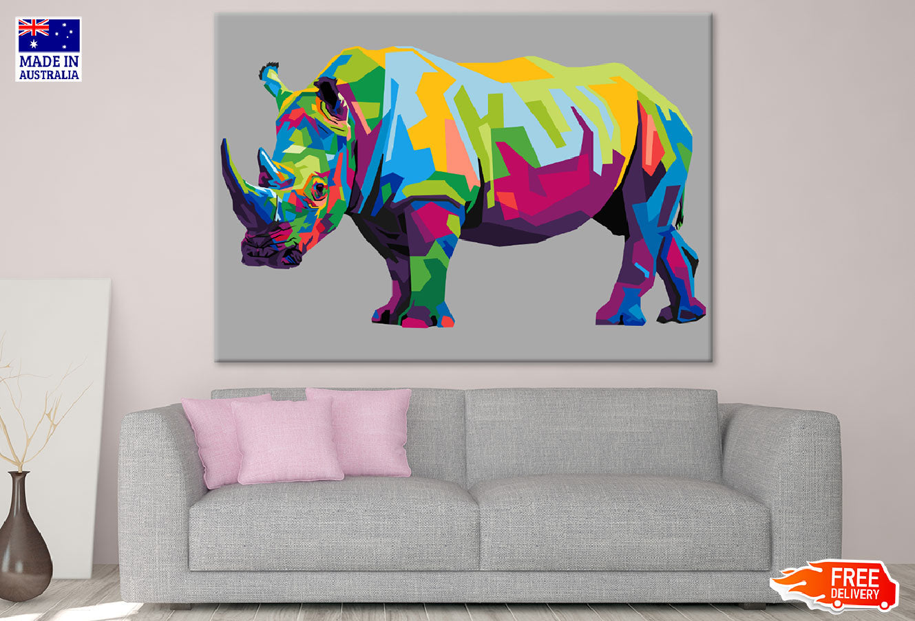 Colorful Abstract Rhinoceros Design Print 100% Australian Made