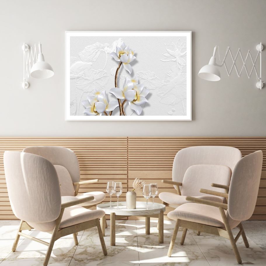 White Gold Flowers 3D Design Home Decor Premium Quality Poster Print Choose Your Sizes