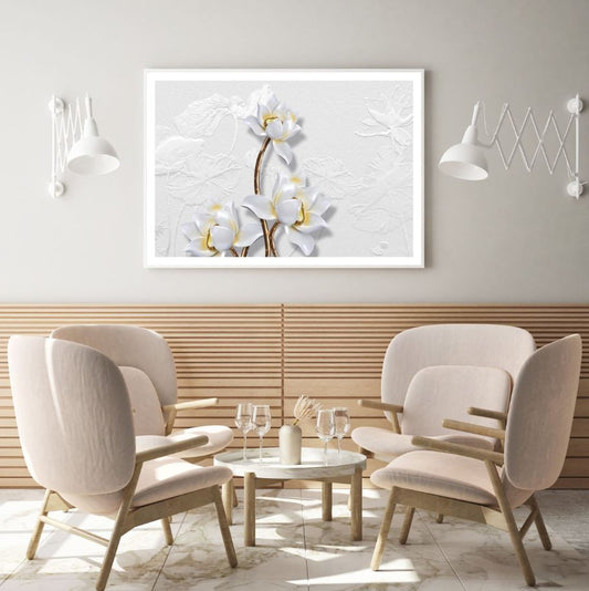White Gold Flowers 3D Design Home Decor Premium Quality Poster Print Choose Your Sizes