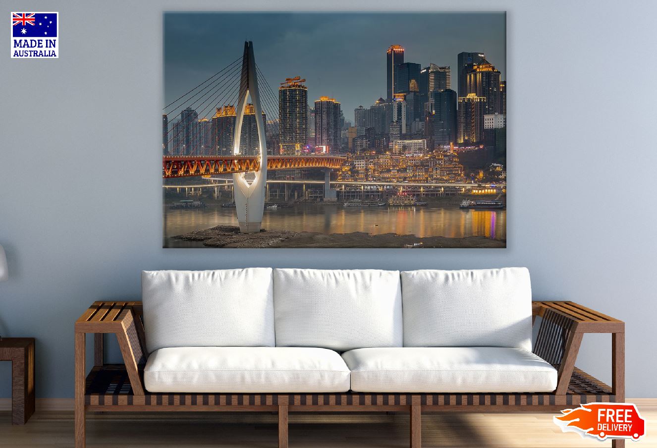 Qiansimen Bridge & Chongqing City Night View Photograph, China Print 100% Australian Made