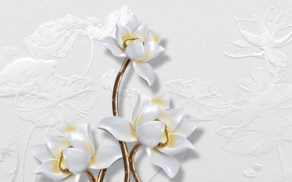 White Gold Flowers 3D Design Home Decor Premium Quality Poster Print Choose Your Sizes