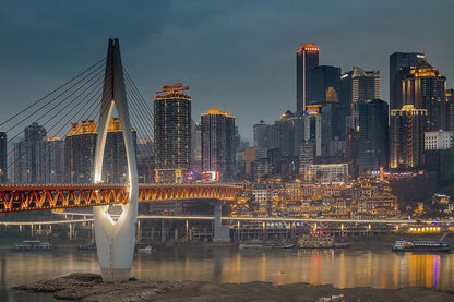 Qiansimen Bridge & Chongqing City Night View Photograph, China Print 100% Australian Made