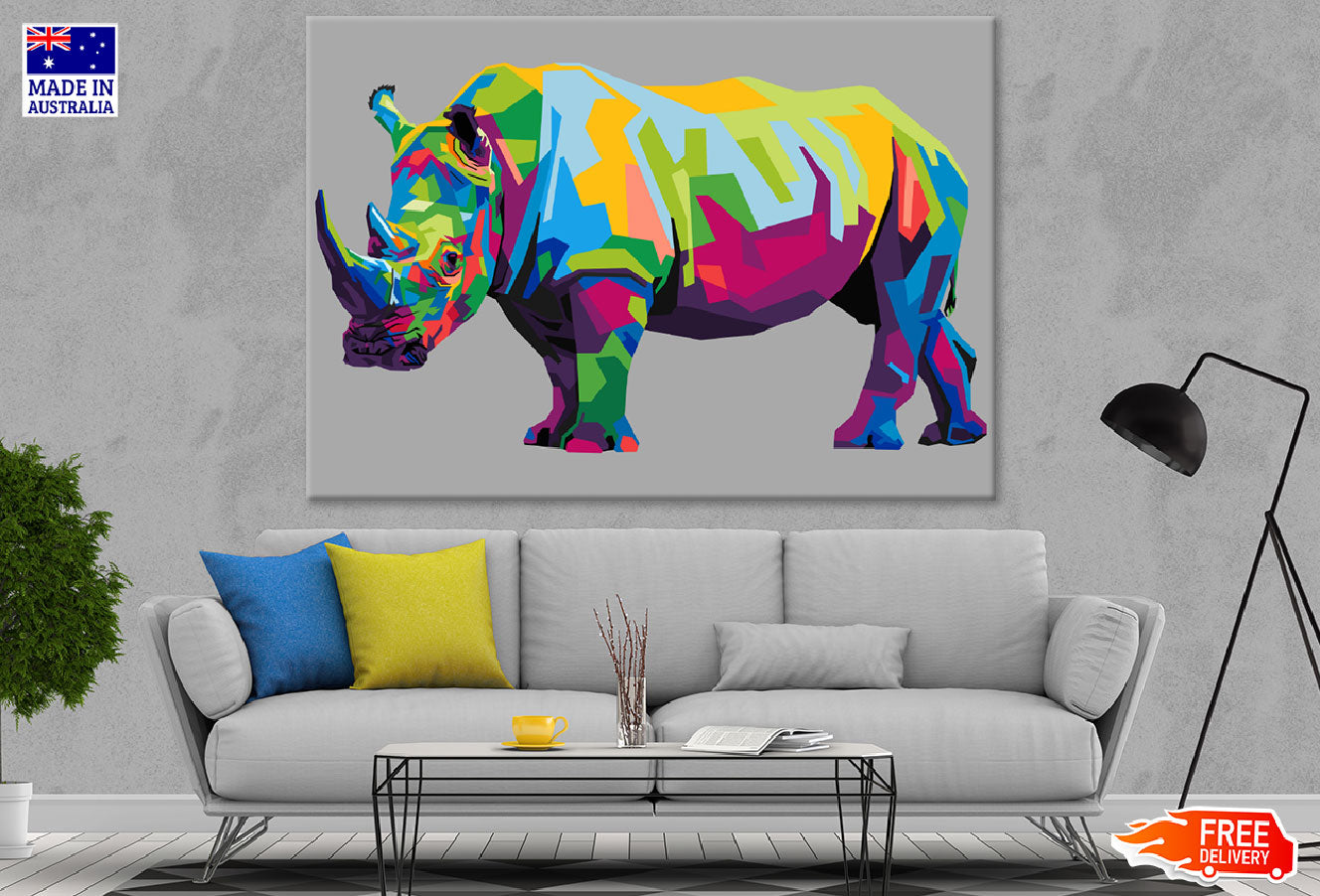 Colorful Abstract Rhinoceros Design Print 100% Australian Made