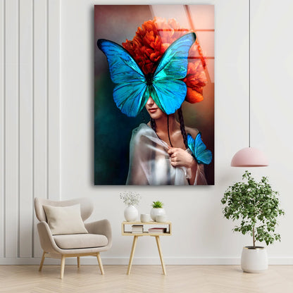 Butterfly & Girl 3D Painting Acrylic Glass Print Tempered Glass Wall Art 100% Made in Australia Ready to Hang