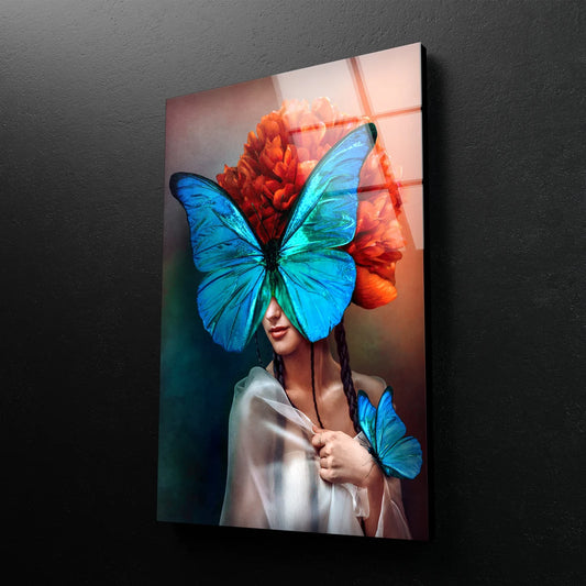 Butterfly & Girl 3D Painting Acrylic Glass Print Tempered Glass Wall Art 100% Made in Australia Ready to Hang