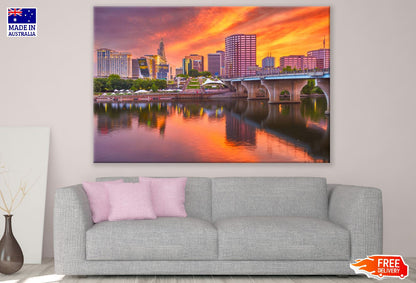 Hartford Skyline on the River Sunset Photograph, USA Print 100% Australian Made