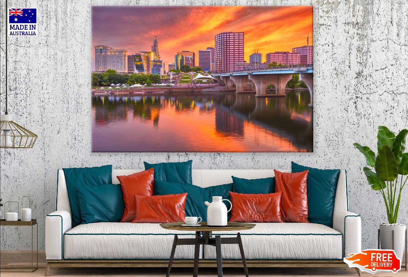 Hartford Skyline on the River Sunset Photograph, USA Print 100% Australian Made