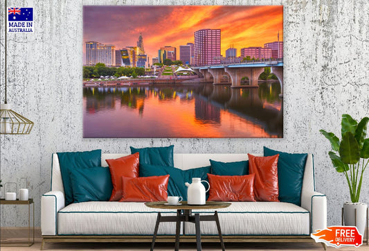 Hartford Skyline on the River Sunset Photograph, USA Print 100% Australian Made